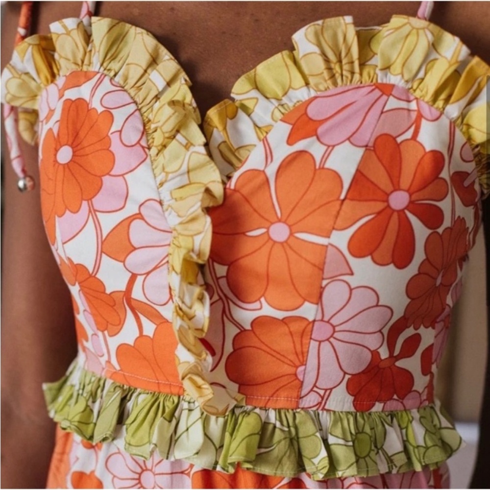 CeliaB In Bloom Dalia Dress Floral Ruffle Tie Shoulder Cotton Size Medium - Picture 2 of 16
